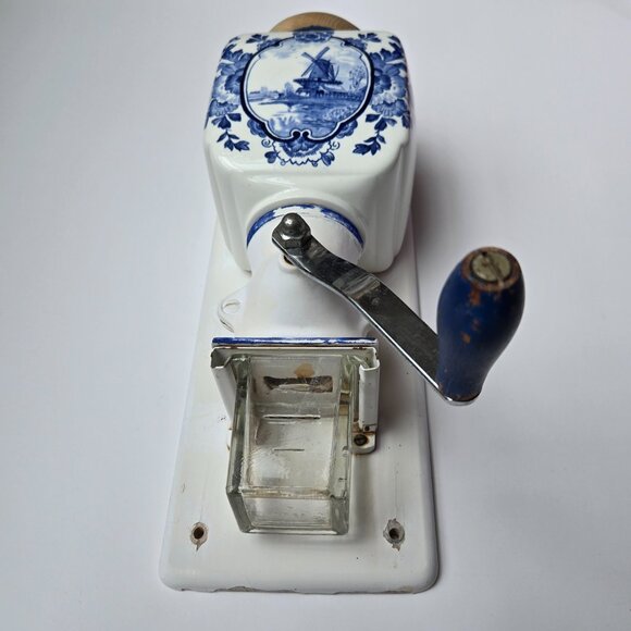 Vintage De Ve HOLLAND Wall Mount Coffee Grinder Blue Delft Windmill | Dutch - Picture 9 of 17